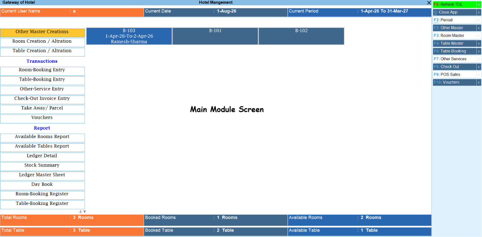 Hotel Management Module TallyPrime module preview