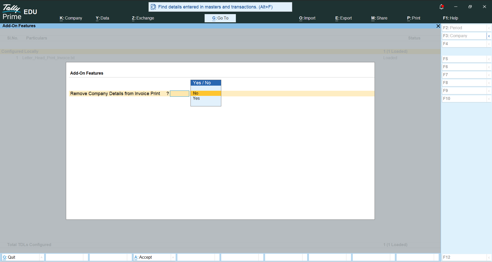TDL Source Code of Remove Company Details from Invoice Print Letterhead on Invoice on Top 2