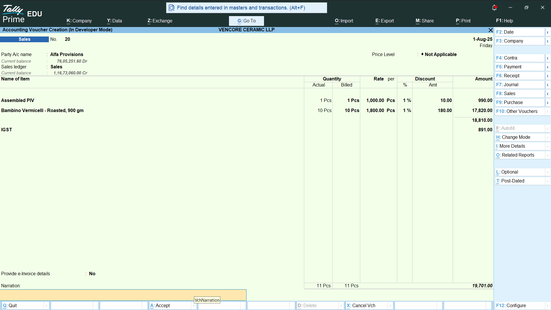 TDL-Show-Advance-Amount-in-Sales-Invoice-Print screenshot 3