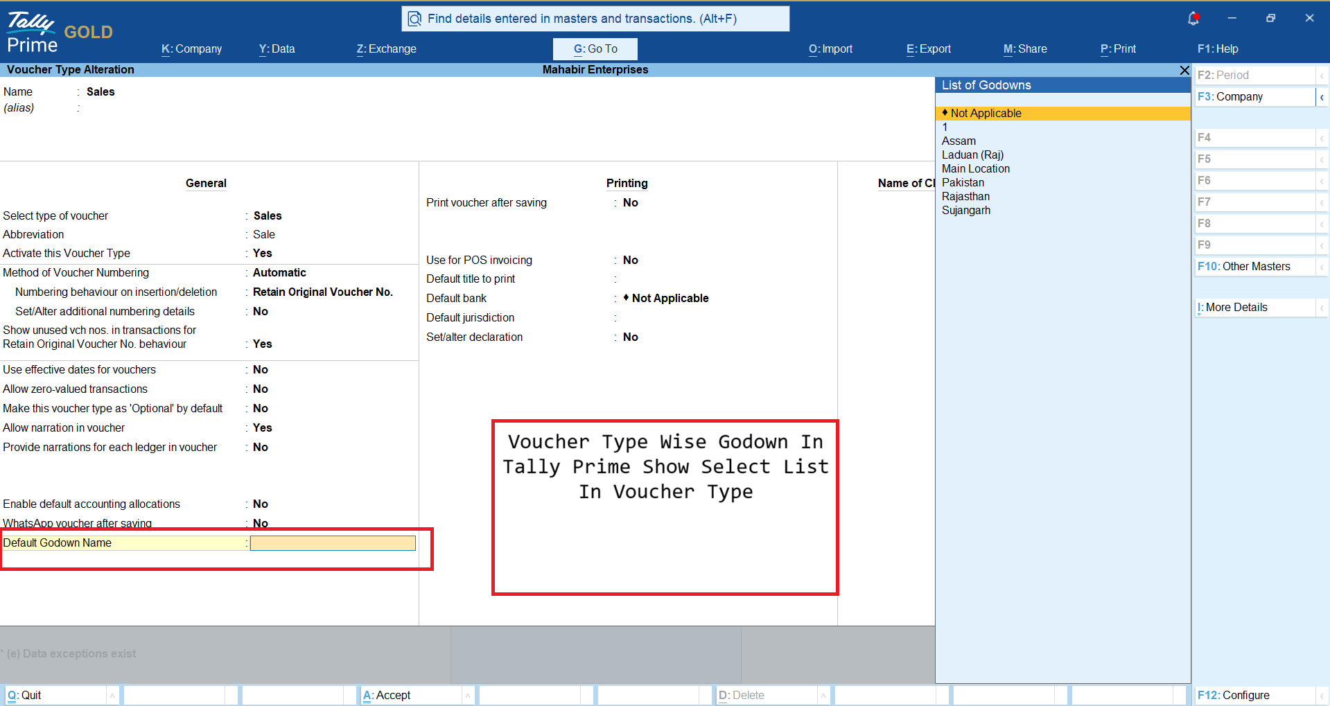 Voucher Wise Godown In Tally Prime 1
