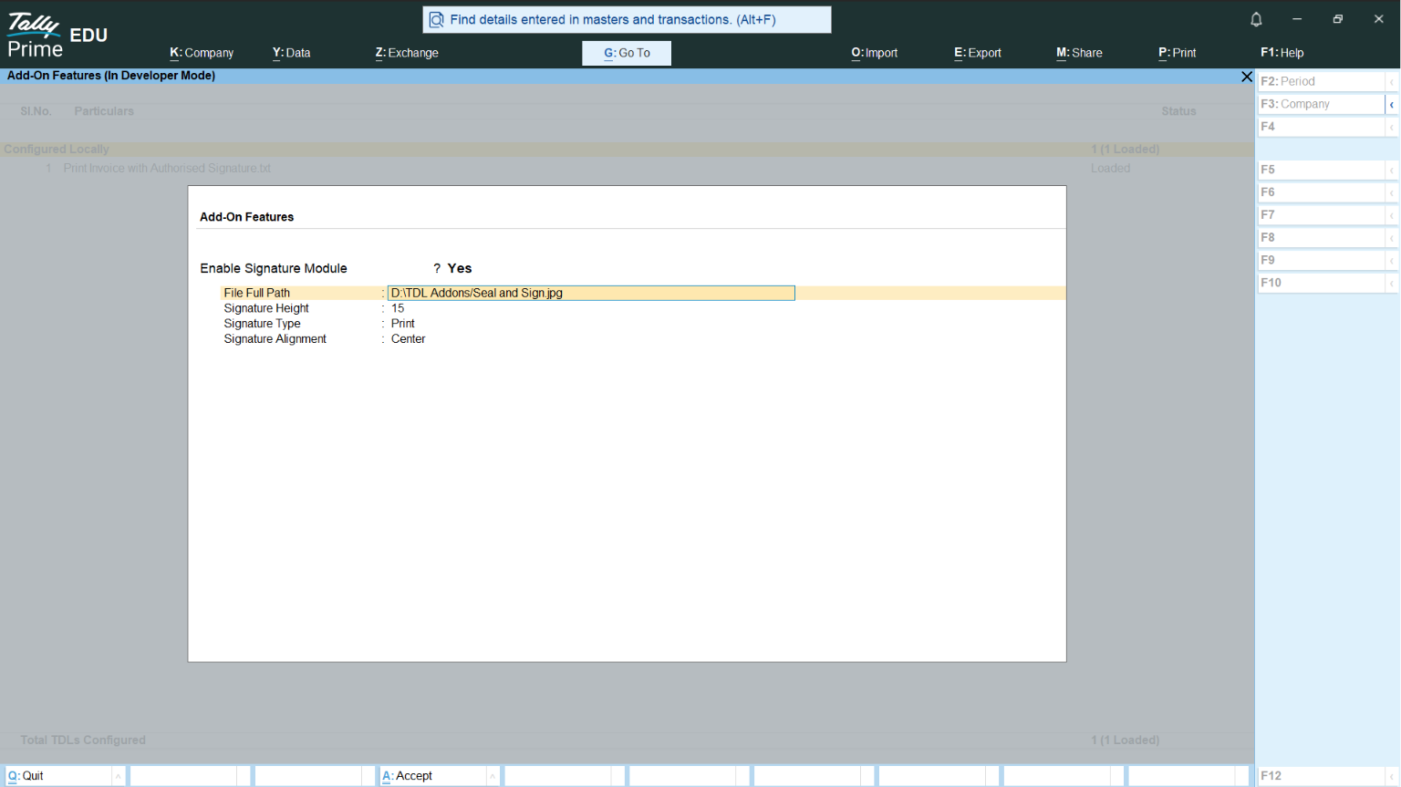 Print Invoice with Authorised Signature Tally add-on preview