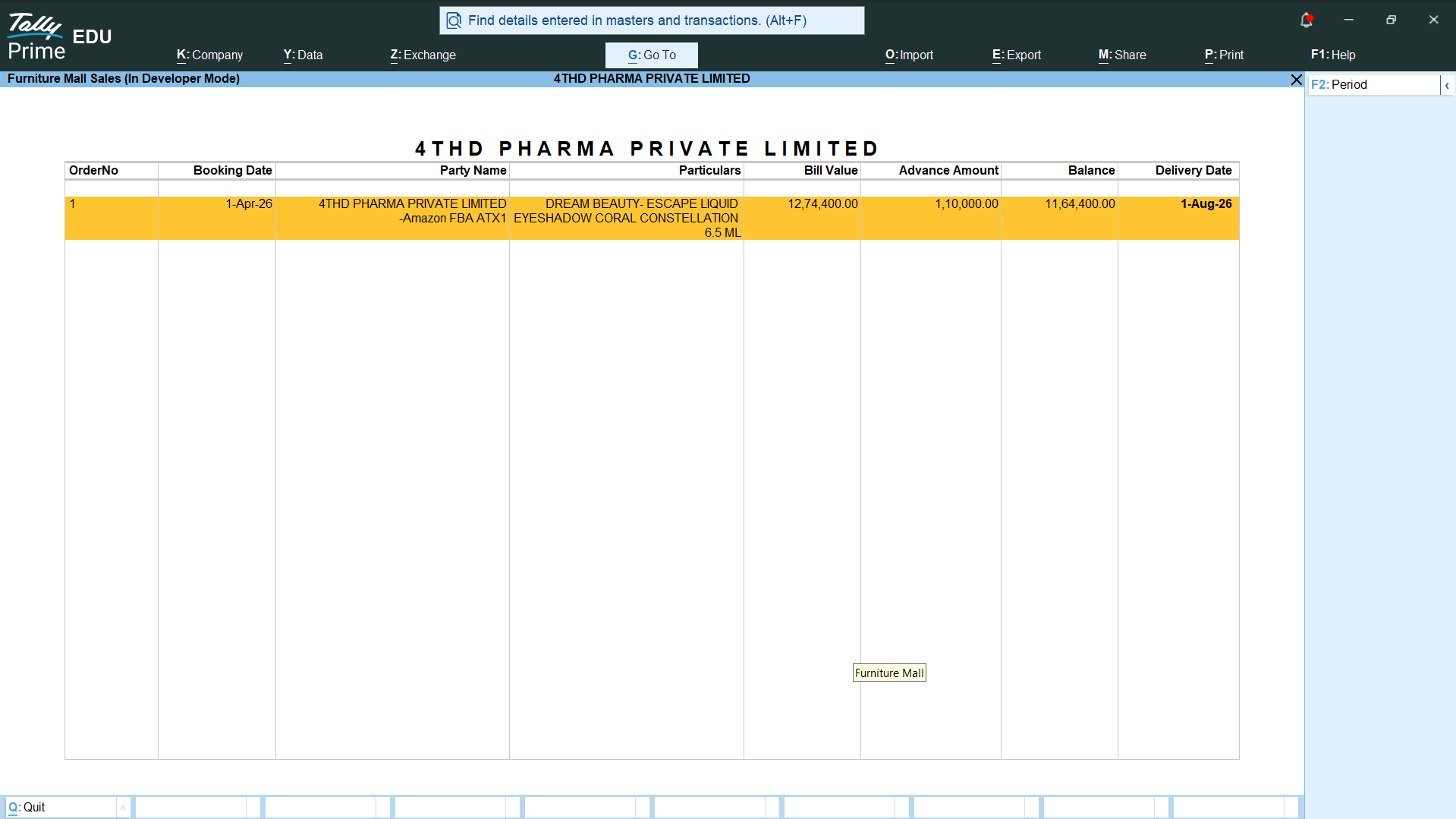 Pending Sales Order Report Tally add-on preview