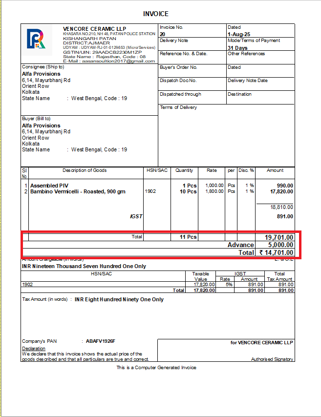 TDL-Show-Advance-Amount-in-Sales-Invoice-Print Tally add-on preview